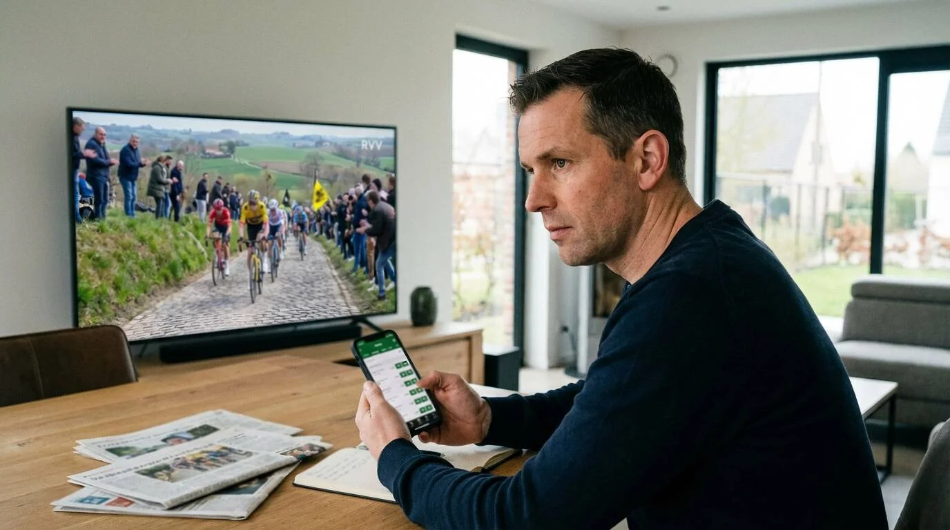 Wielrenner bekijkt odds en bookmakers op smartphone