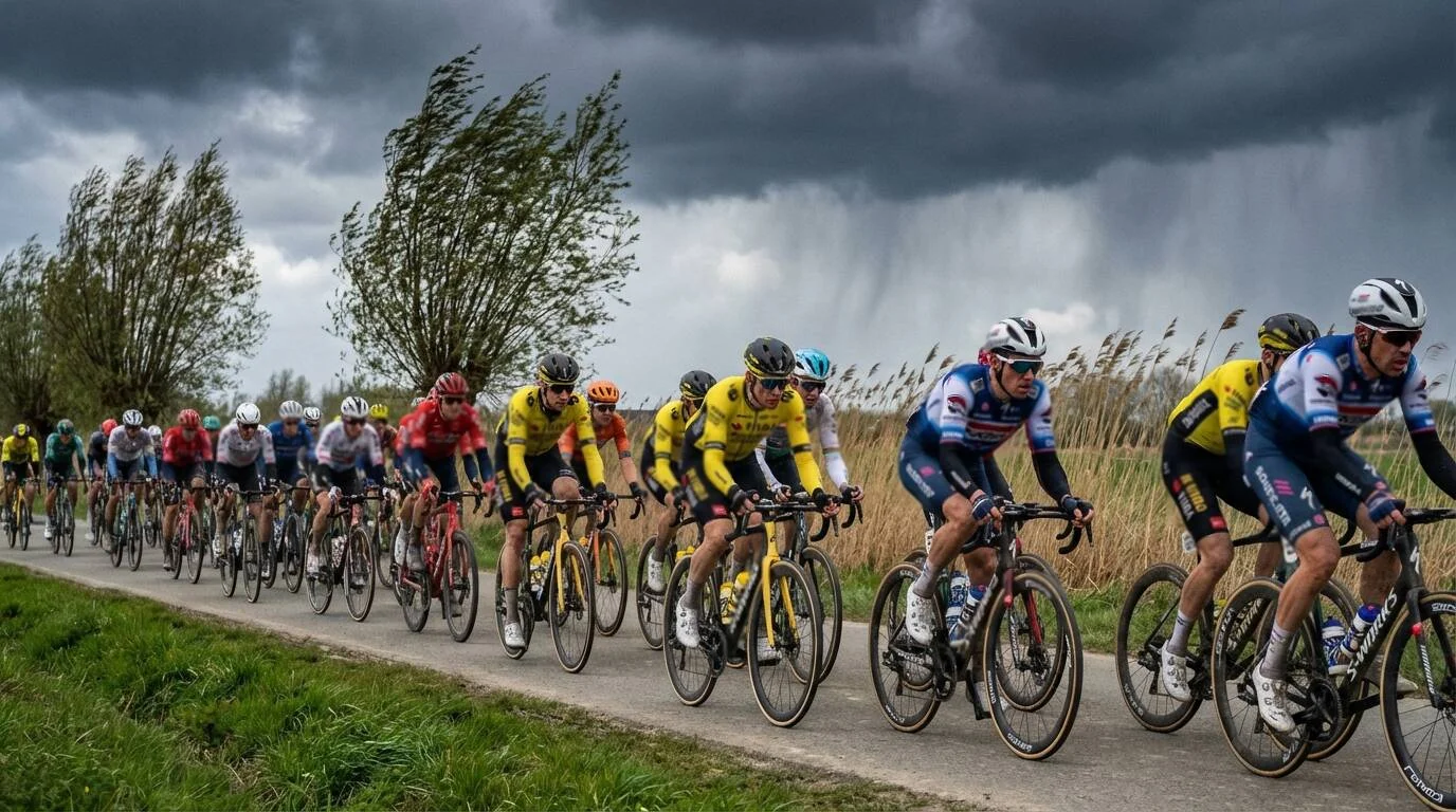 Gent-Wevelgem peloton in waaiers door de wind