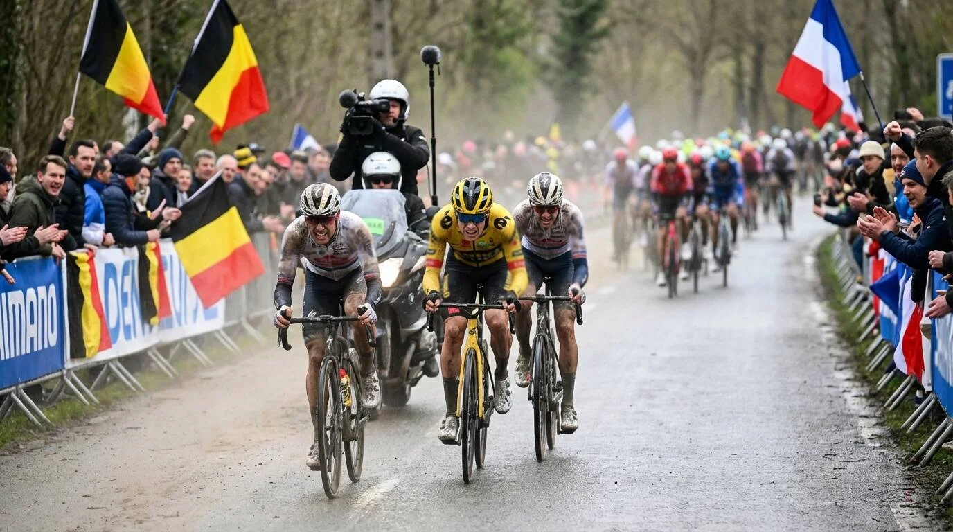 Live wielerwedstrijd met peloton en ontsnapping