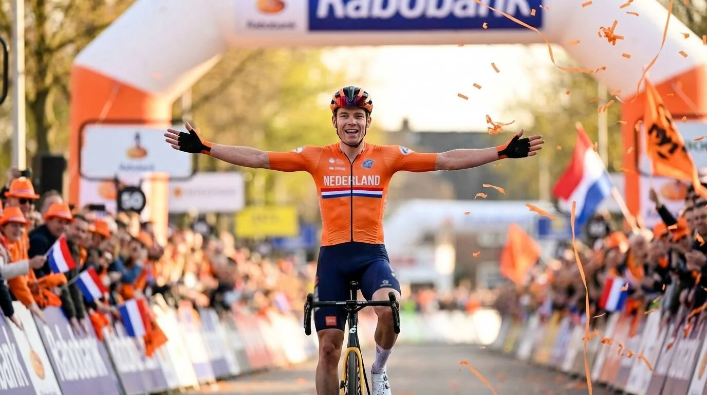Nederlandse wielrenner in oranje trui tijdens klassieker