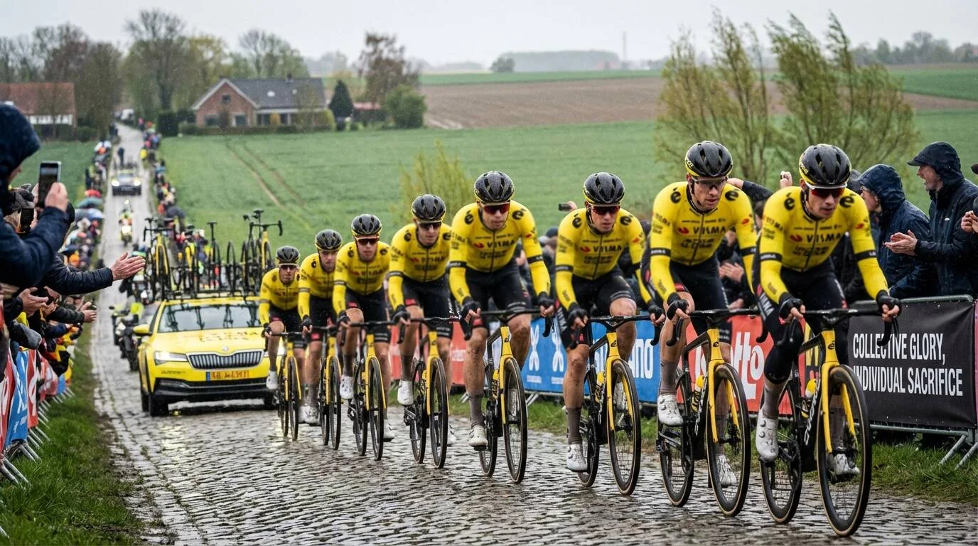Wielerploeg in formatie tijdens klassieker