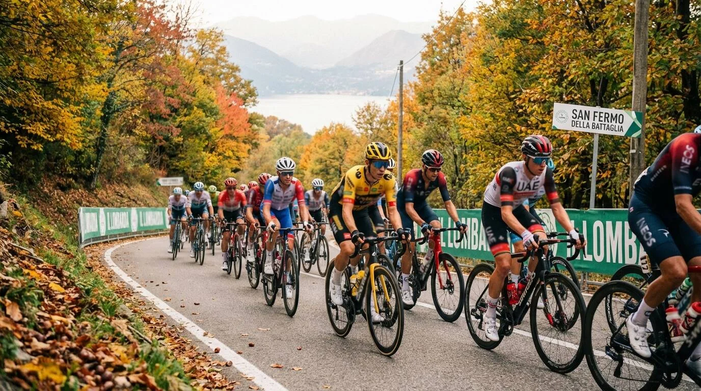 Ronde van Lombardije peloton op de San Fermo della Battaglia