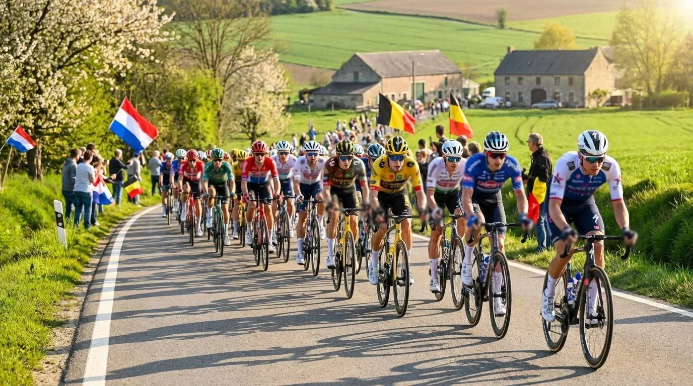 Peloton wielrenners in actie tijdens voorjaarsklassieker