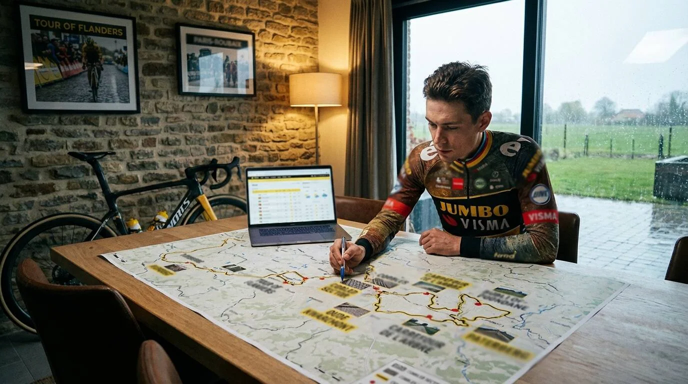 Wielrenner analyseert parcours voor wedstrategie